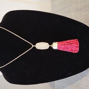 Kendra Scott "Monroe" Adjustable Necklace, Gold and Red Mother of Pearl Tassel